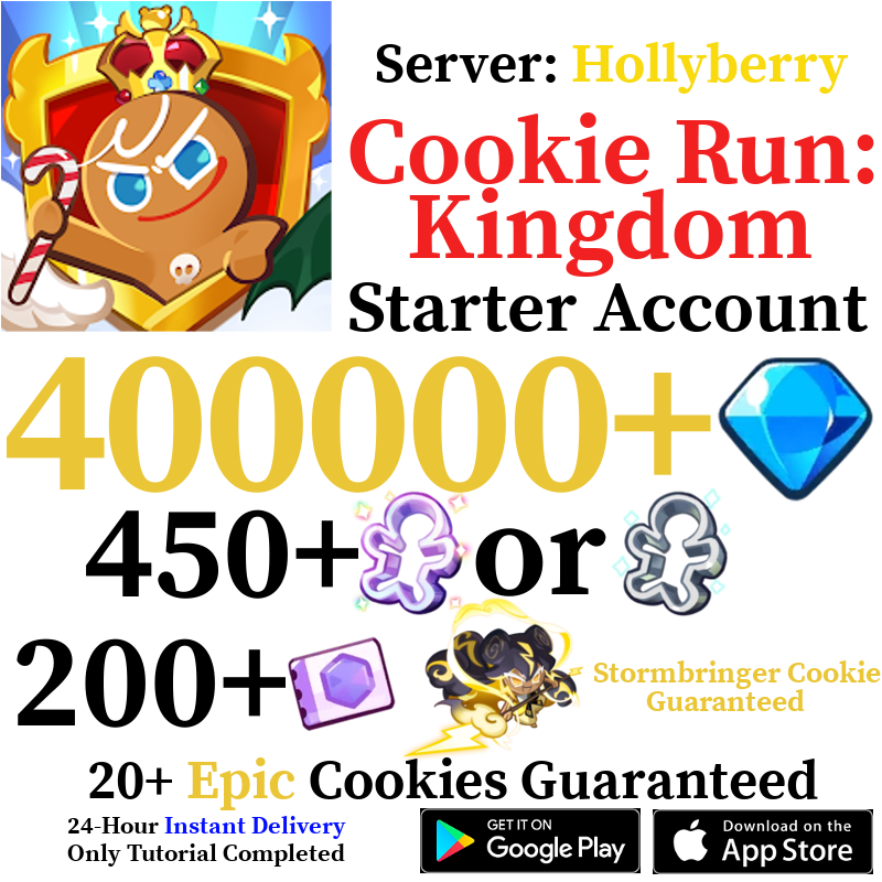 [GLOBAL/Hollyberry][INSTANT] 400,000 Gems + Stormbringer Cookie | Cookie Run: Kingdom Starter Reroll Account