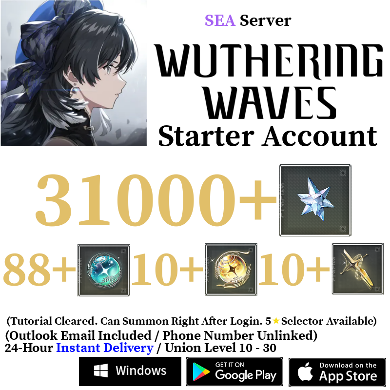 [SEA] [INSTANT] 7000-31000 Astrite, 100+ Tides Wuthering Waves Starter Reroll Account