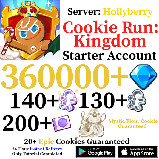 [GLOBAL/Hollyberry][INSTANT] 360,000 Gems + Mystic Flour Cookie | Cookie Run: Kingdom Starter Reroll Account