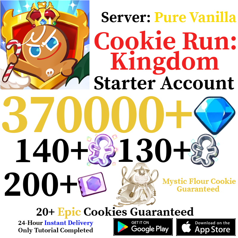 [GLOBAL/Pure Vanilla][INSTANT] 370,000 Gems + Mystic Flour Cookie | Cookie Run: Kingdom Starter Reroll Account