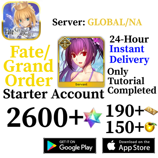 [ENGLISH/GLOBAL/NA][INSTANT] Summer Skadi Ruler + 2600+ SQ Fate Grand Order FGO Lv. 1 Starter Reroll Account