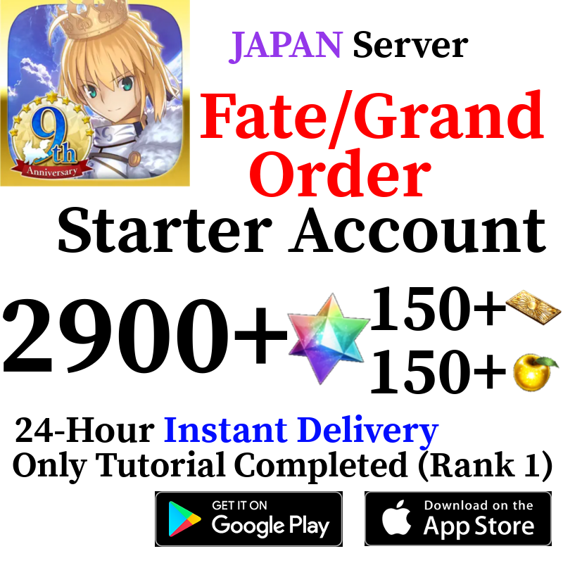 [JP] INSTANT (Lv. 1 Fuyuki) 2900+ SQ 150 Tix Fate Grand Order FGO Quartz Starter Reroll Account