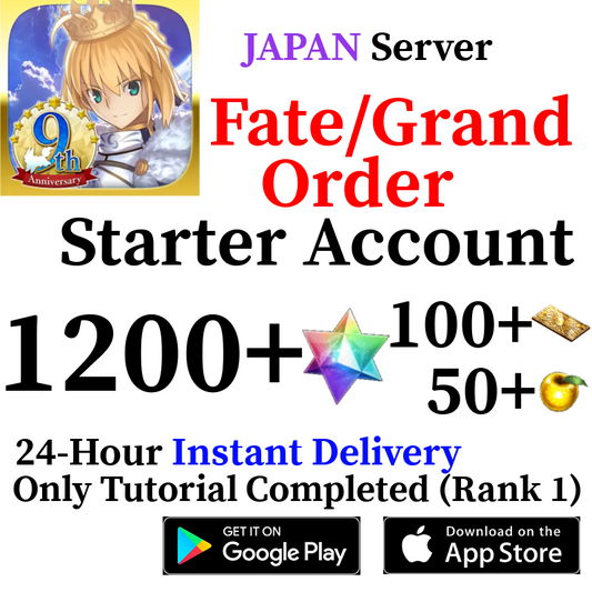 [JP] INSTANT (Lv. 1 Fuyuki) 1200+ SQ 100 Tix Fate Grand Order FGO Quartz Starter Reroll Account