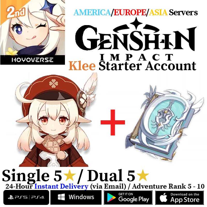 [AMERICA/EUROPE/ASIA] [INSTANT] Klee + Lost Prayer Genshin Impact Fresh Starter Account AR10 - Skye1204 Gaming Shop
