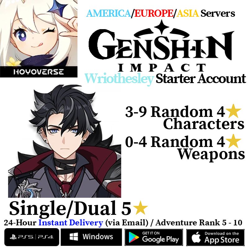 [AMERICA/EUROPE/ASIA] [INSTANT] Wriothesley Genshin Impact Fresh Starter Account AR10 - Skye1204 Gaming Shop