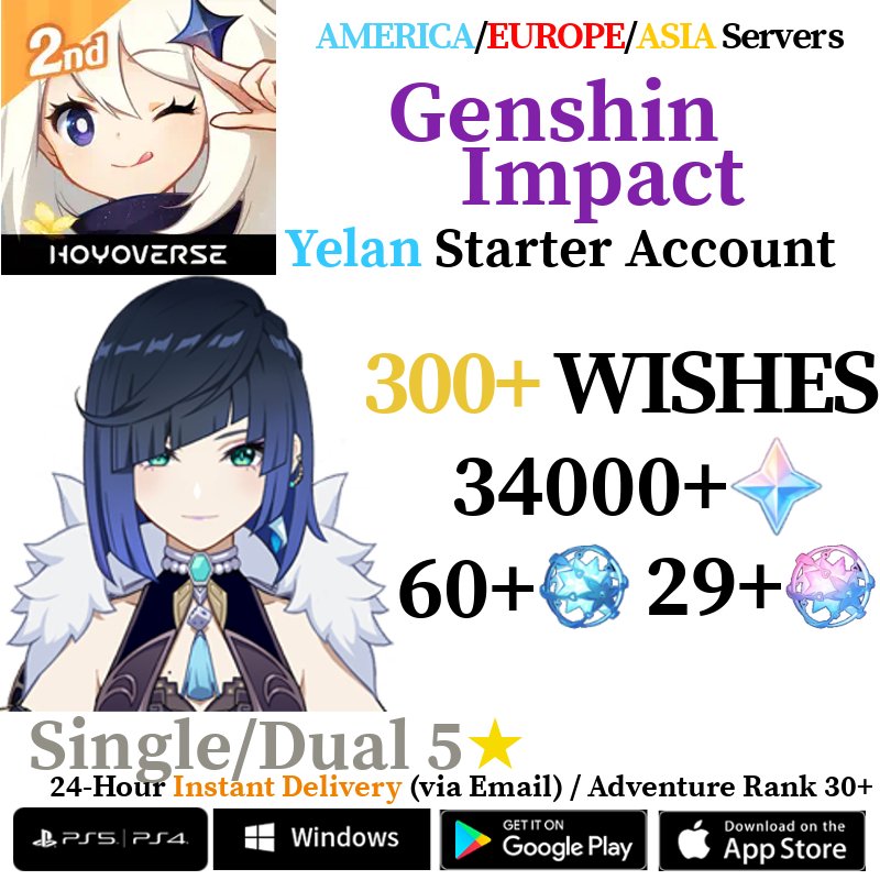 [AMERICA/EUROPE/ASIA] [INSTANT] Yelan Genshin Impact Primogems Fates Reroll Account - Skye1204 Gaming Shop