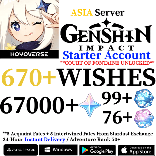 [ASIA] [INSTANT] 67000+ Primogems Fates Genshin Impact Reroll Account - Skye1204 Gaming Shop