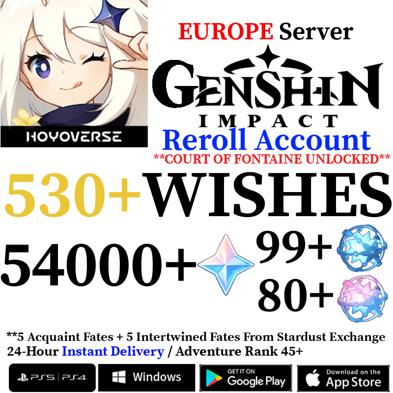 [EUROPE] [INSTANT] 54000+ Primogems Fates Genshin Impact Reroll Account - Skye1204 Gaming Shop