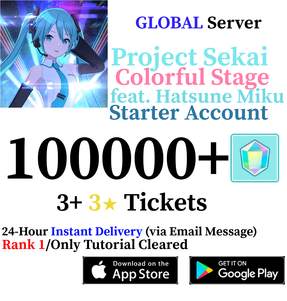 [GLOBAL] [INSTANT] 100000+ Gems Project Sekai Colorful Stage ft. Hatsune Miku PJSekai Reroll Account - Skye1204 Gaming Shop
