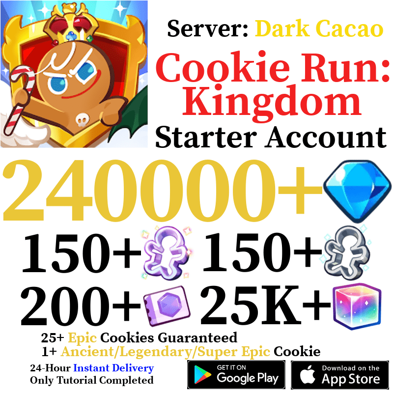 [GLOBAL/Dark Cacao] [INSTANT] 240,000+ Gems | Cookie Run: Kingdom Starter Reroll Account - Skye1204 Gaming Shop